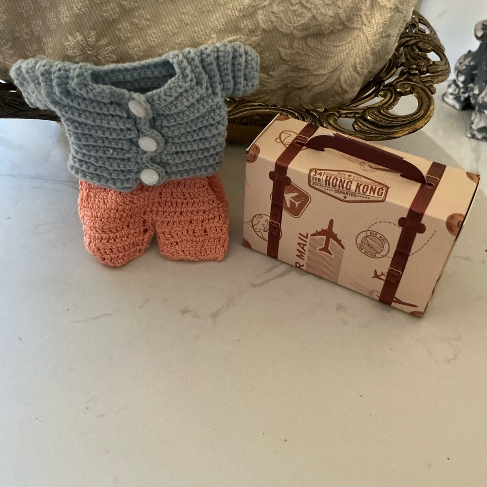 Crochet doll Outfit with Blue sweater Top and Pink Pants